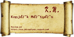 Kopják Mátyás névjegykártya